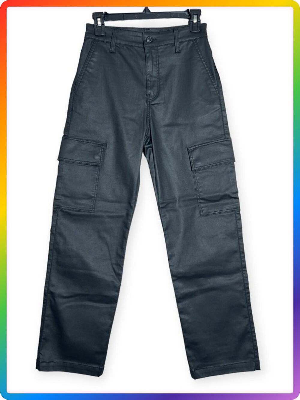 Mavi Sylvia High Waist Faux Leather Cargo Pants WOMENS 27x28 Black Utility